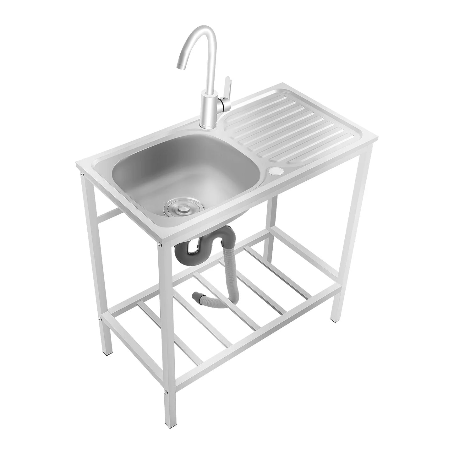 29.5*15.7*29.5in Kitchen Single Bowl Sink Free Standing Sink with Operation Countertop and Bottom Shelf 360° Adjustable Faucet