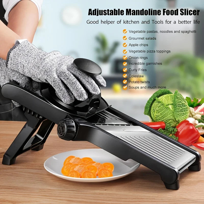 Stainless Steel Mandoline Slicer with 5 Interchangeable Blades and Safety Holder,Adjustable Vegetable & Fruit Cutter for Kitchen