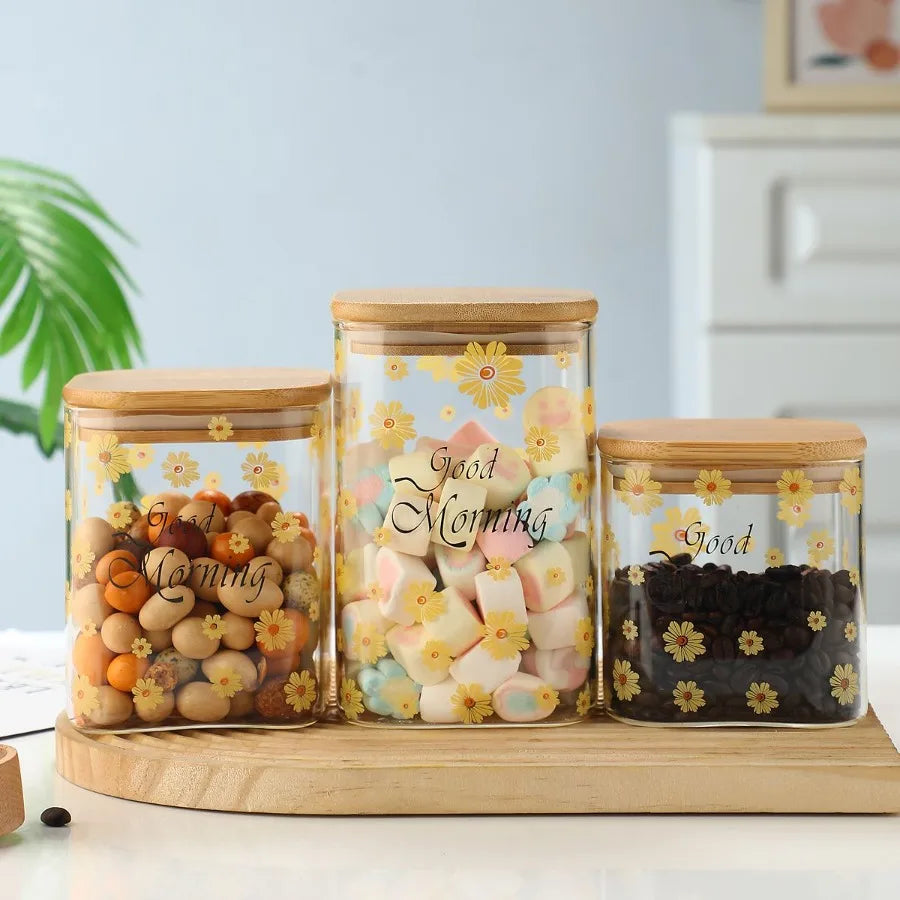3 Pcs Glass Storage Cans Coffee Cans Candy Cans Snack Cans Miscellaneous Grain Cans Tea Cans Storage Cans Storage Cans with Bam