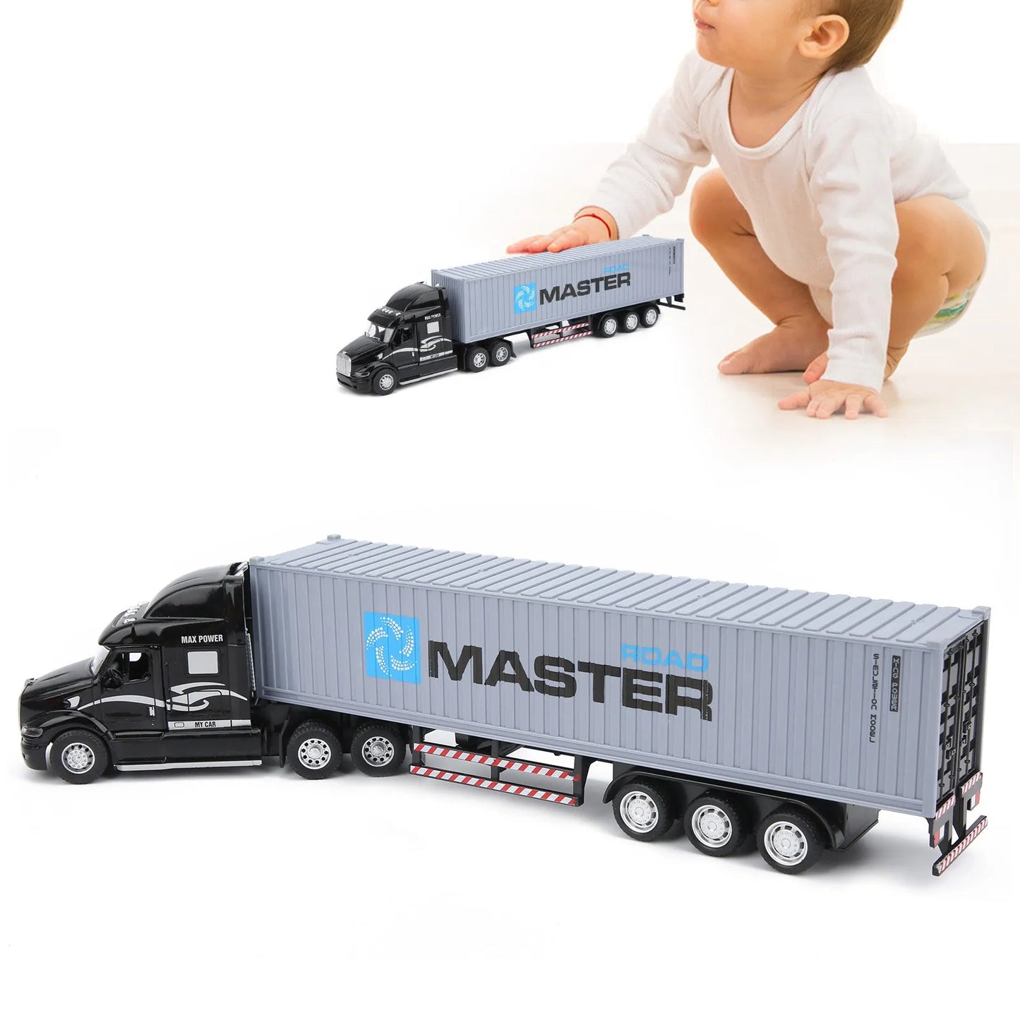Alloy Simulation Container Car Model Children Kid Pull Back Car  with Sound Light Children Car