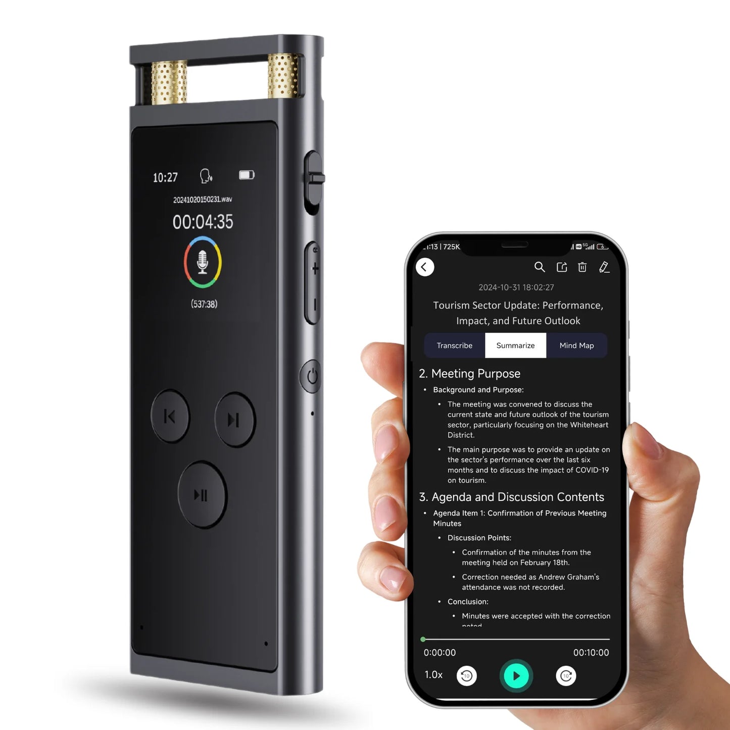 AI Voice Recorder transcription, Translation, Summary, Mind Mapping, Voice Activation 64GB Aluminum Dictaphone [AI Version]