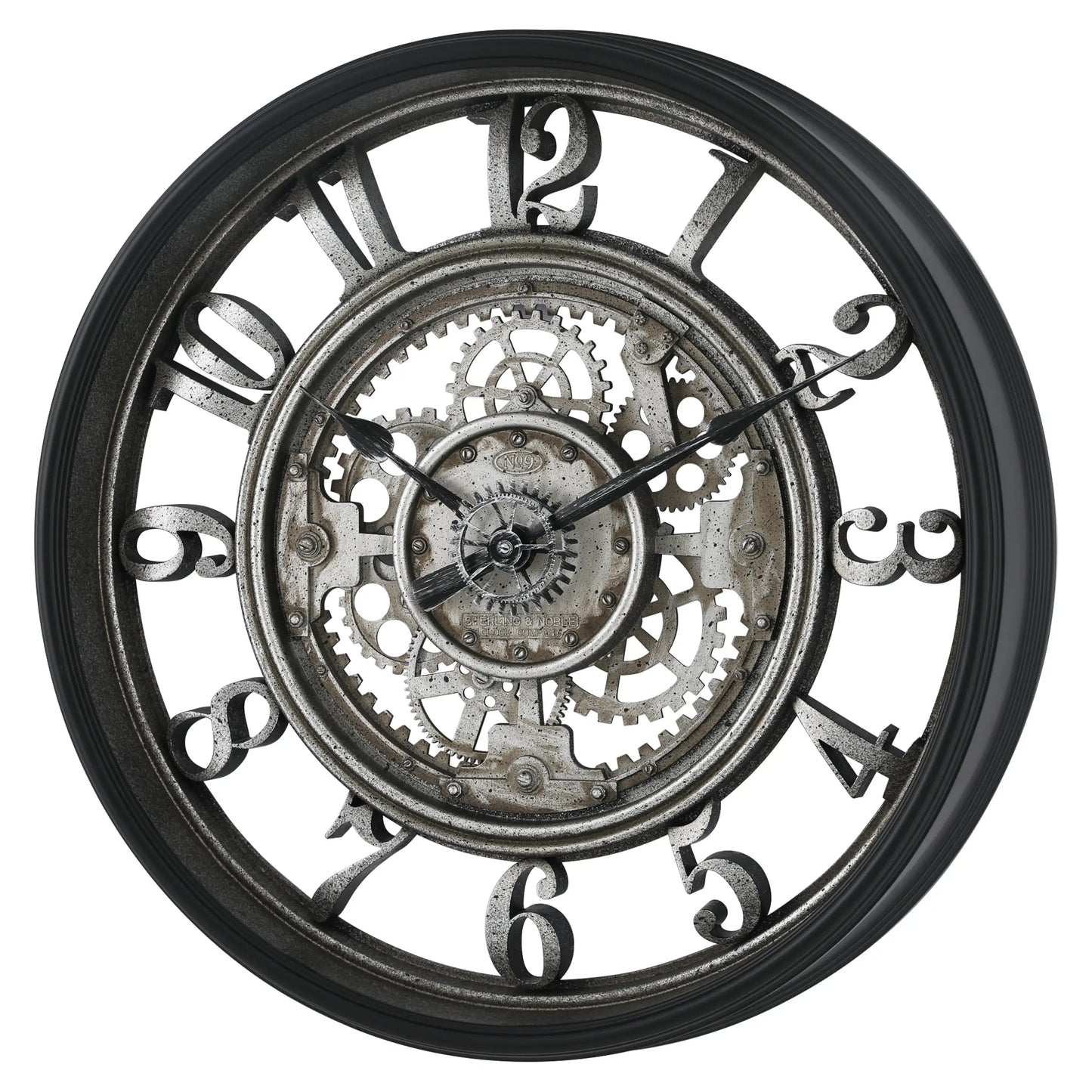 20-Inch Rustic Metal Arabic Wall Clock, Moving Gear Analog Design for Living Room & Office Decor.