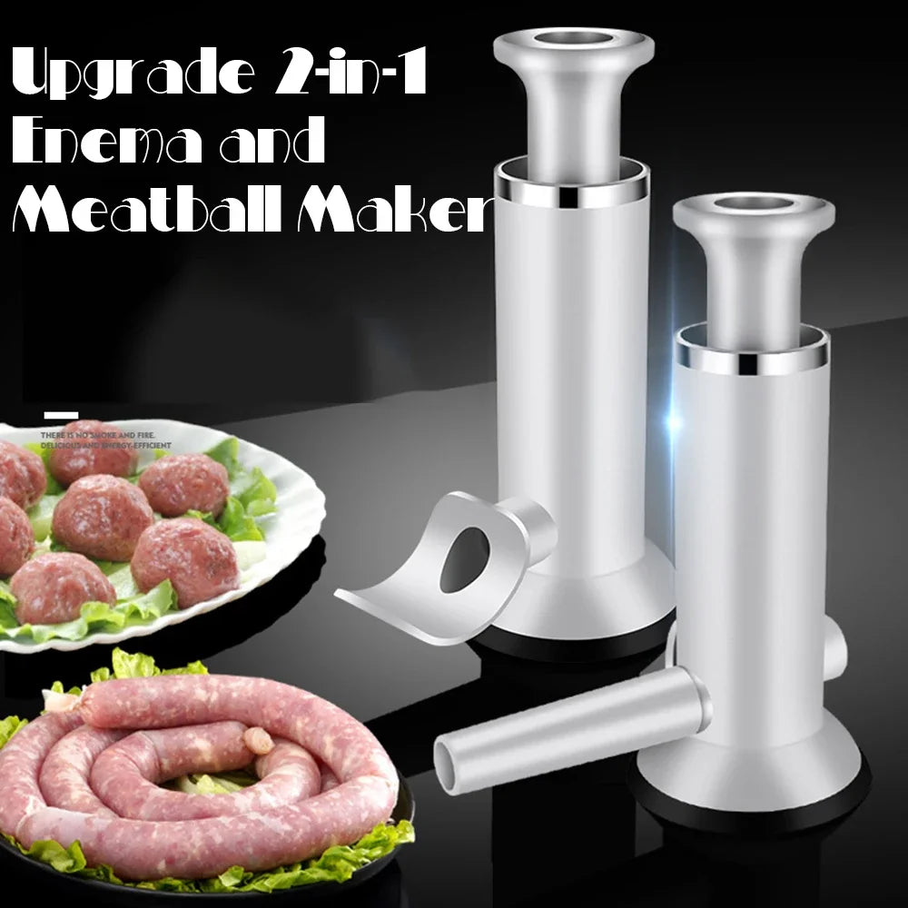 2-in-1 Enema Meatball Maker Manual Sausage Stuffing Machine Sausage Stuffer Stainless Steel Food Processor Homemade Sausage Tool