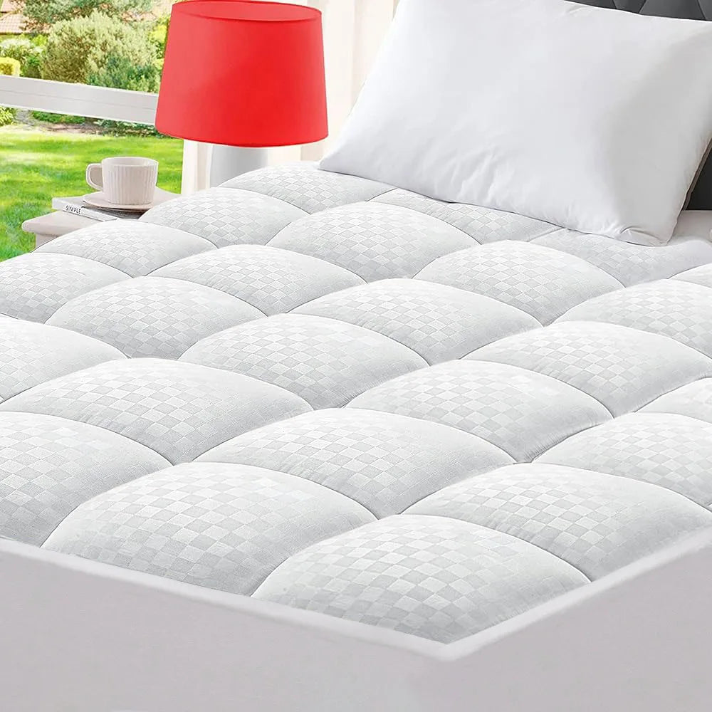 Washable Mattress Pad Quilted Fitted Mattress Protector Cotton Top Stretches up 8-21" Deep Pocket Cooling Mattress Topper Cover