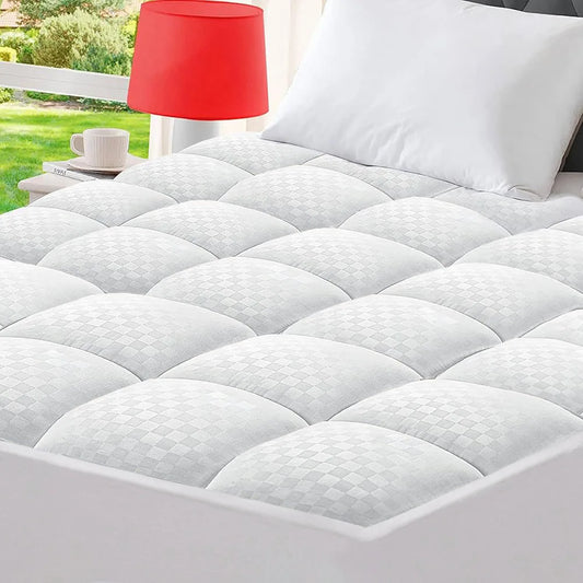 Washable Mattress Pad Quilted Fitted Mattress Protector Cotton Top Stretches up 8-21" Deep Pocket Cooling Mattress Topper Cover