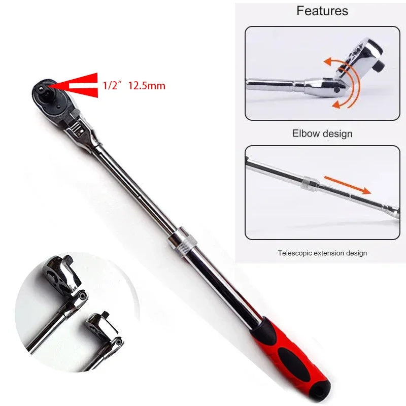 1/4 1/2 3/8 72-Tooth Carbon Steel Retractable Ratchet Wrench Automatic Quick Release Spanner Multifunctional Hand Tool