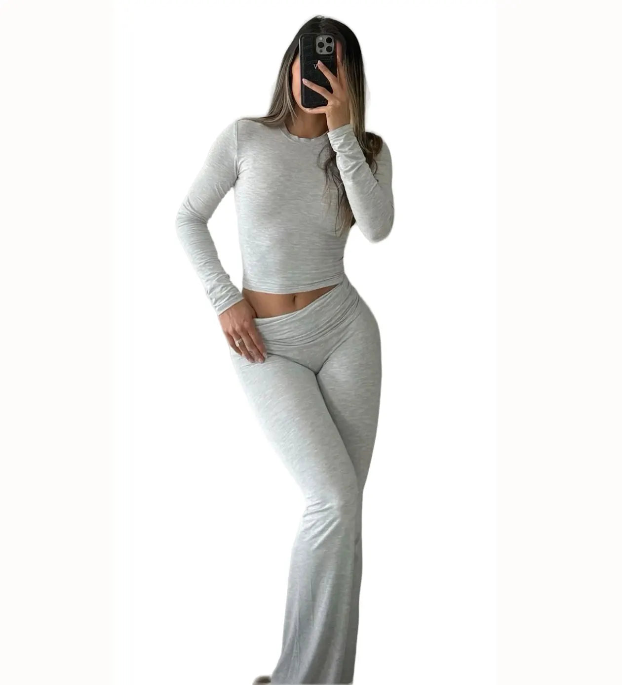 Women's Yoga Two-Piece Set Long-Sleeve Wide-Leg Activewear Set Casual Home Yoga Set Coordinated Set