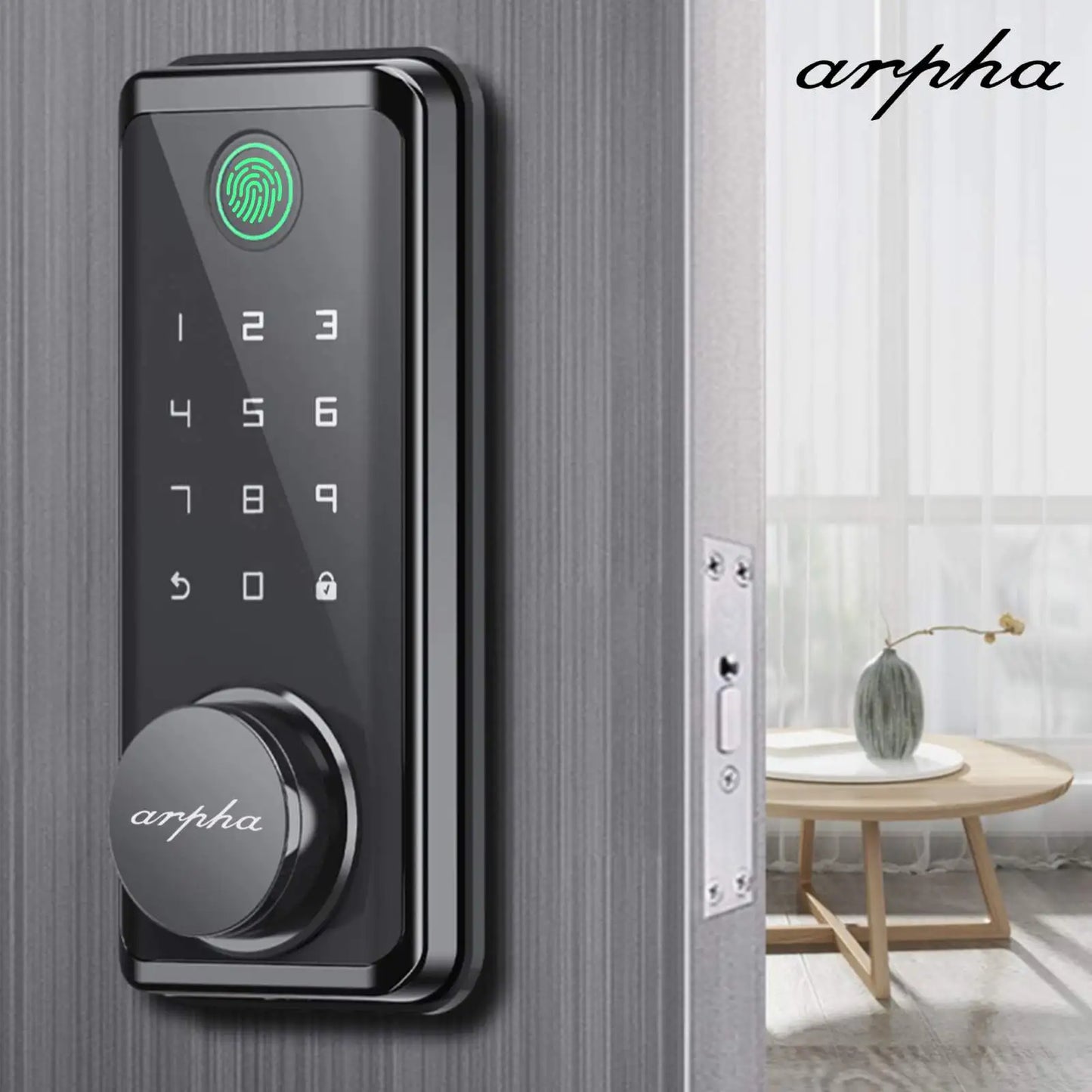 Arpha Smart Lock D601K Keyless Entry Door Lock Deadbolt with Handle Set Waterproof 5-in-1 Fingerprint Keyless Entry Door Lock